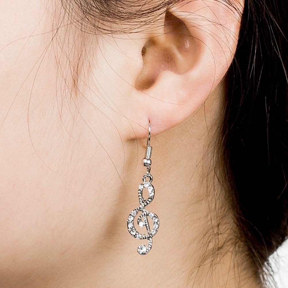 Any 4/$25! Silver Crystal Pave Music Note Earrings - Picture 4 of 11